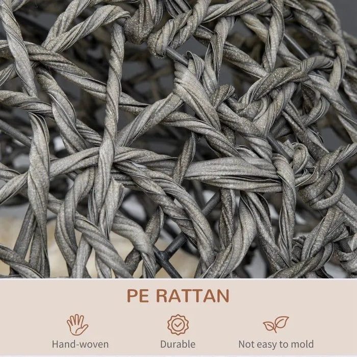 Close-up of hand-woven PE rattan, durable and mold-resistant material texture detail.