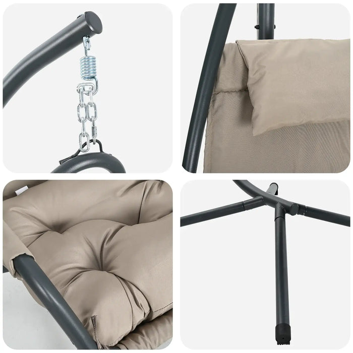 Hanging Chair Taupe Steel Metal | Height-Adjustable Features for Balcony Patio Relaxation - Little and Giant Explorers vidaXL