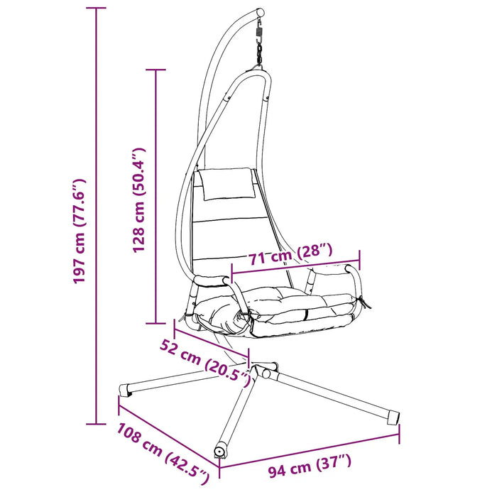 Hanging Chair Taupe Steel Metal | Height-Adjustable Features for Balcony Patio Relaxation - Little and Giant Explorers vidaXL