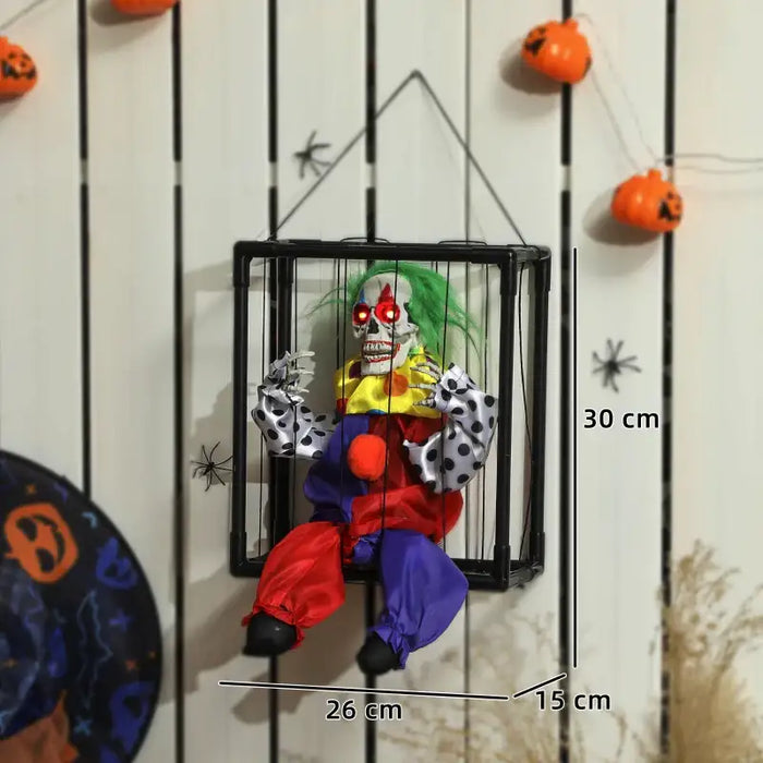 Hanging Clown in Cage – Animated Halloween Decoration | Red LED Eyes and Creepy Laugh OUTSUNNY - Little and Giant Explorers Outsunny