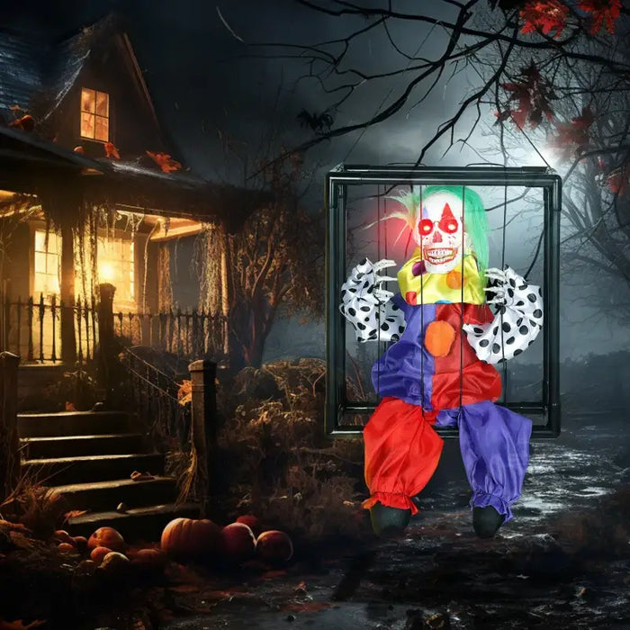 Hanging Clown in Cage – Animated Halloween Decoration | Red LED Eyes and Creepy Laugh OUTSUNNY - Little and Giant Explorers Outsunny