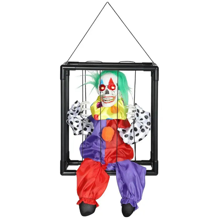 Hanging Clown in Cage – Animated Halloween Decoration | Red LED Eyes and Creepy Laugh OUTSUNNY - Little and Giant Explorers Outsunny