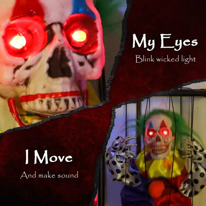 Hanging Clown in Cage – Animated Halloween Decoration | Red LED Eyes and Creepy Laugh OUTSUNNY - Little and Giant Explorers Outsunny