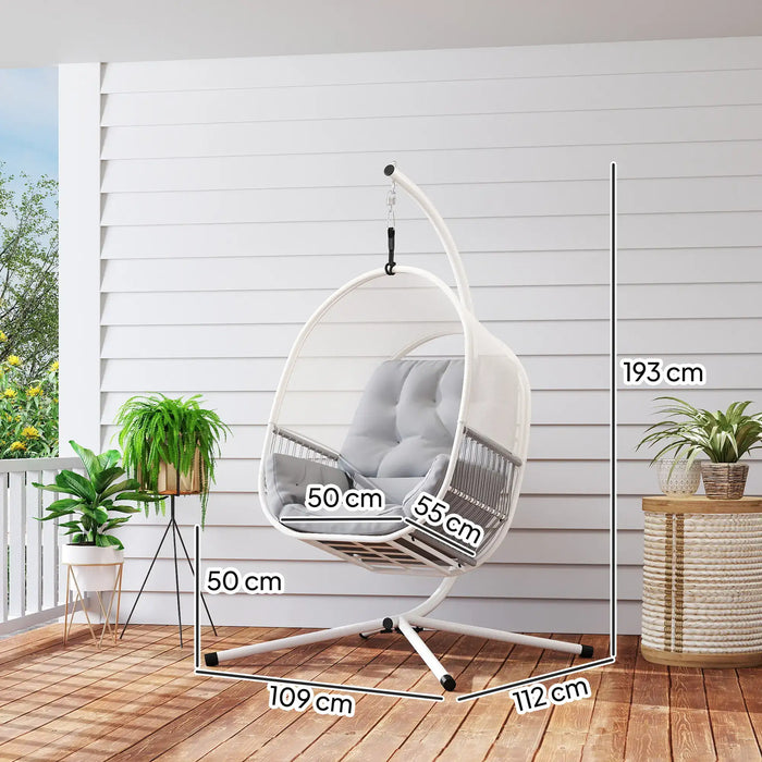 Hanging Egg Chair with Lumbar Pillow in Light Grey - Little and Giant Explorers Outsunny