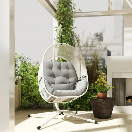 Hanging Egg Chair with Lumbar Pillow in Light Grey - Little and Giant Explorers Outsunny