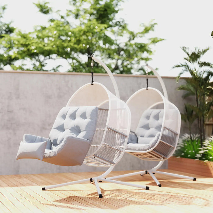 Hanging Egg Chair with Lumbar Pillow in Light Grey - Little and Giant Explorers Outsunny