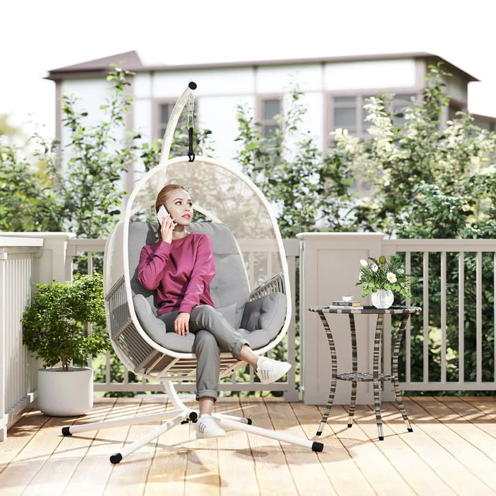 Hanging Egg Chair with Lumbar Pillow in Light Grey - Little and Giant Explorers Outsunny