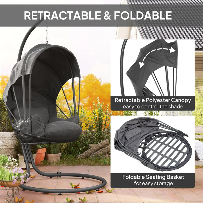 Hanging Egg Chair Swing Hammock Chair with Retractable Canopy - Little and Giant Explorers Outsunny