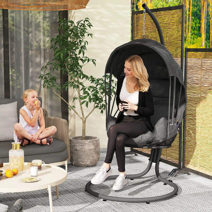 Hanging Egg Chair Swing Hammock Chair with Retractable Canopy - Little and Giant Explorers Outsunny