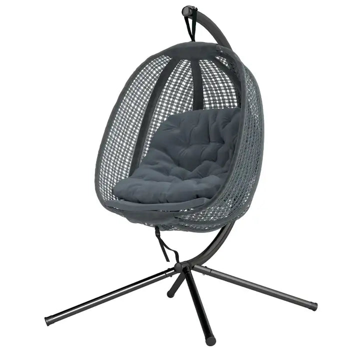 Hanging Egg Chair with Stand – Dark Grey and Black | Foldable Basket and Cup Holder OUTSUNNY - Little and Giant Explorers Outsunny