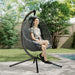 Hanging Egg Chair with Stand – Dark Grey and Black | Foldable Basket and Cup Holder OUTSUNNY - Little and Giant Explorers Outsunny