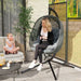 Hanging Egg Chair with Stand – Dark Grey and Black | Foldable Basket and Cup Holder OUTSUNNY - Little and Giant Explorers Outsunny
