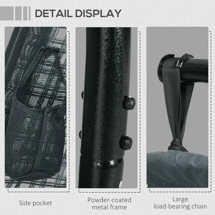 Hanging Egg Chair with Stand – Dark Grey and Black | Foldable Basket and Cup Holder OUTSUNNY - Little and Giant Explorers Outsunny