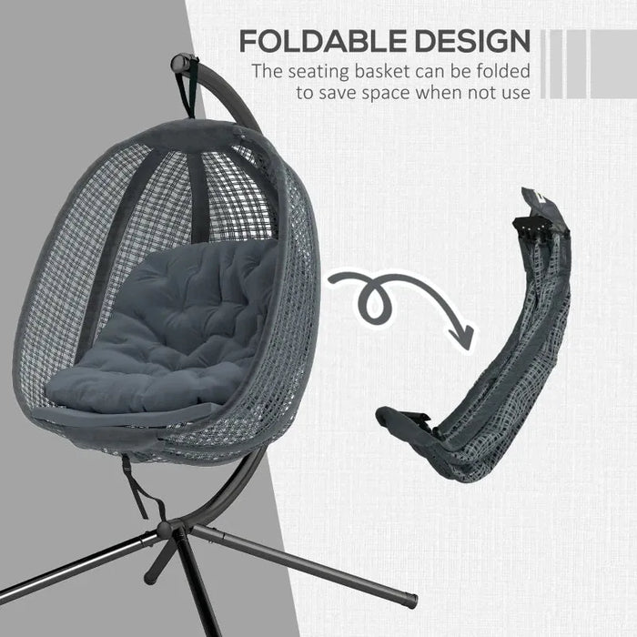 Hanging Egg Chair with Stand – Dark Grey and Black | Foldable Basket and Cup Holder OUTSUNNY - Little and Giant Explorers Outsunny