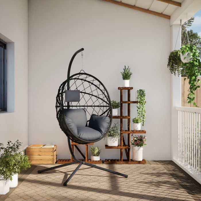 Hanging Egg Chair with Stand in Anthracite and Rattan - Little and Giant Explorers vidaXL