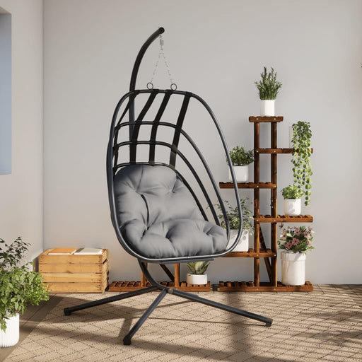 Hanging Egg Chair with Stand in Anthracite and Steel - Little and Giant Explorers vidaXL