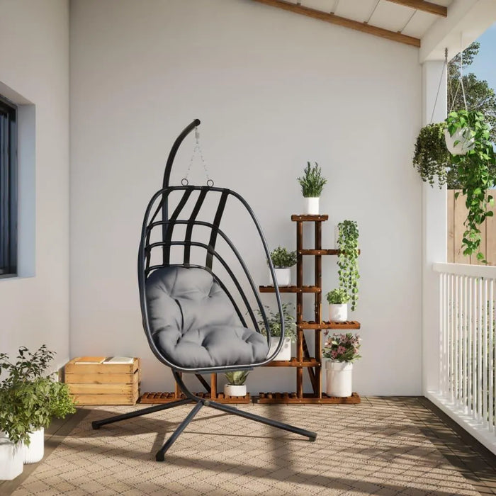 Hanging Egg Chair with Stand in Anthracite and Steel - Little and Giant Explorers vidaXL