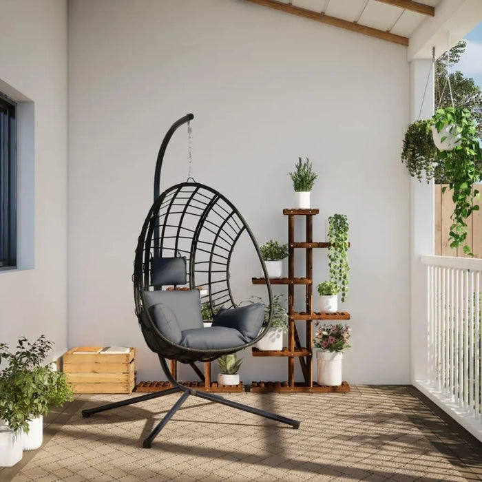 Hanging Egg Chair with Stand in Anthracite, Rattan and Steel - Little and Giant Explorers vidaXL