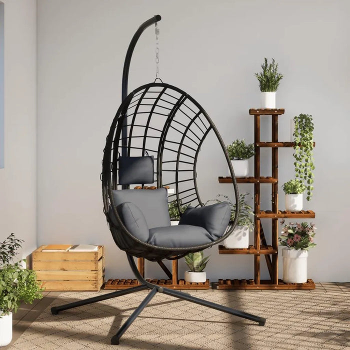 Hanging Egg Chair with Stand in Anthracite, Rattan and Steel - Little and Giant Explorers vidaXL