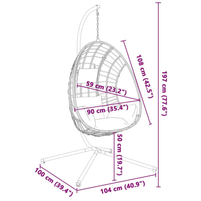 Hanging Egg Chair with Stand in Anthracite, Rattan and Steel - Little and Giant Explorers vidaXL