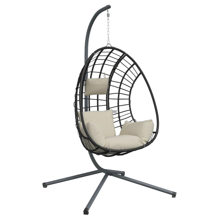 Hanging Egg Chair with Stand in Beige and Rattan - Little and Giant Explorers vidaXL