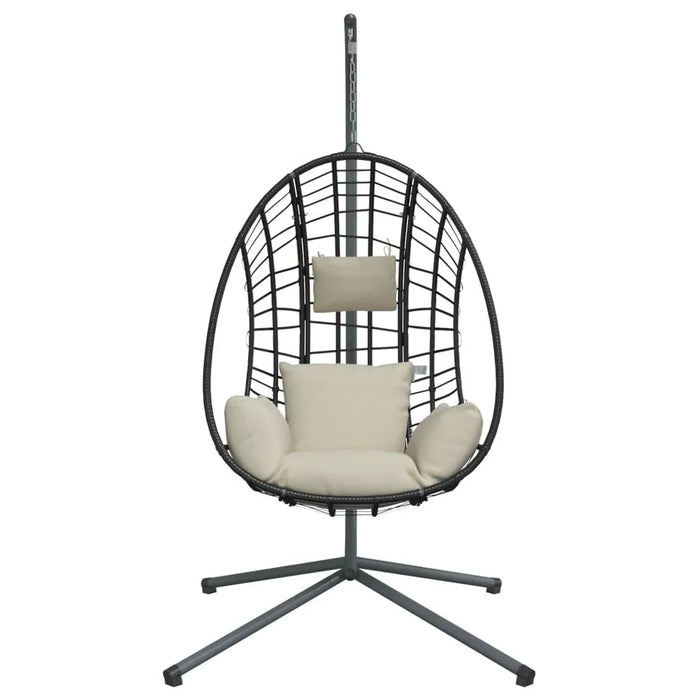 Hanging Egg Chair with Stand in Beige and Rattan - Little and Giant Explorers vidaXL