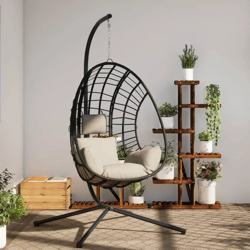 Hanging Egg Chair with Stand in Beige and Rattan - Little and Giant Explorers vidaXL