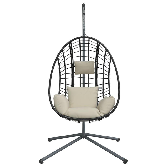 Hanging Egg Chair with Stand in Beige and Rattan - Little and Giant Explorers vidaXL