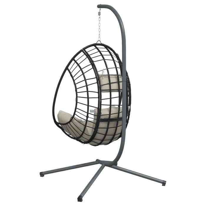 Hanging Egg Chair with Stand in Beige and Rattan - Little and Giant Explorers vidaXL