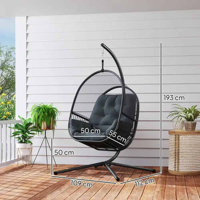 Hanging Egg Swing Chair - Dark Grey | Cushions and Adjustable Chain – Breathable Mesh OUTSUNNY - Little and Giant Explorers Outsunny