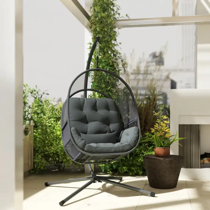 Hanging Egg Swing Chair - Dark Grey | Cushions and Adjustable Chain – Breathable Mesh OUTSUNNY - Little and Giant Explorers Outsunny