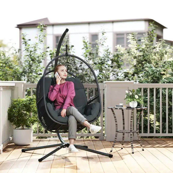 Hanging Egg Swing Chair - Dark Grey | Cushions and Adjustable Chain – Breathable Mesh OUTSUNNY - Little and Giant Explorers Outsunny