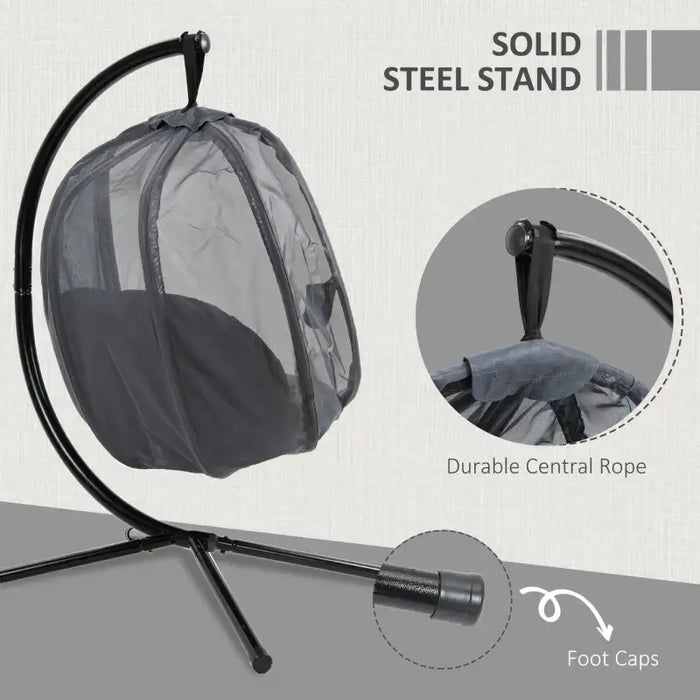 Hanging Egg Swing Chair with Stand – Black and Grey | Folding Basket, Cushion and Pocket OUTSUNNY - Little and Giant Explorers Outsunny