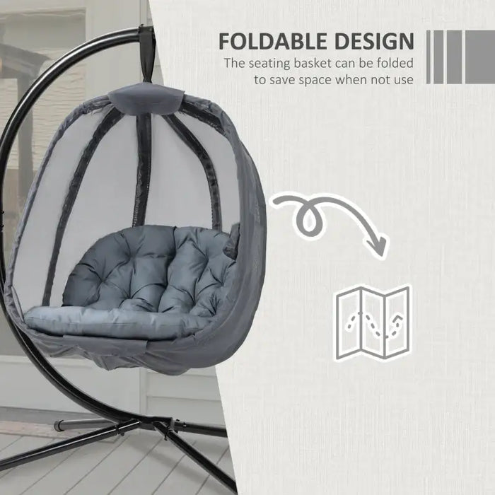 Hanging Egg Swing Chair with Stand – Black and Grey | Folding Basket, Cushion and Pocket OUTSUNNY - Little and Giant Explorers Outsunny