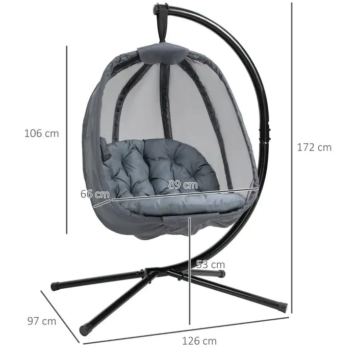 Hanging Egg Swing Chair with Stand – Black and Grey | Folding Basket, Cushion and Pocket OUTSUNNY - Little and Giant Explorers Outsunny