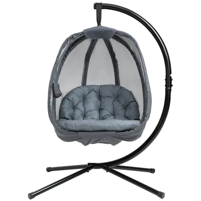 Hanging Egg Swing Chair with Stand – Black and Grey | Folding Basket, Cushion and Pocket OUTSUNNY - Little and Giant Explorers Outsunny