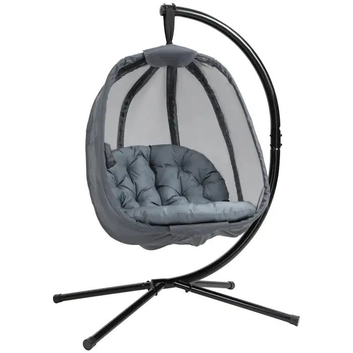 Hanging Egg Swing Chair with Stand – Black and Grey | Folding Basket, Cushion and Pocket OUTSUNNY - Little and Giant Explorers Outsunny