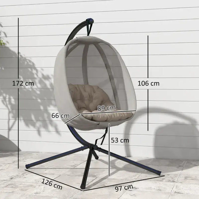Hanging Egg Swing Chair with Stand – Khaki | Folding Basket, Cushion and Safety Tether OUTSUNNY - Little and Giant Explorers Outsunny