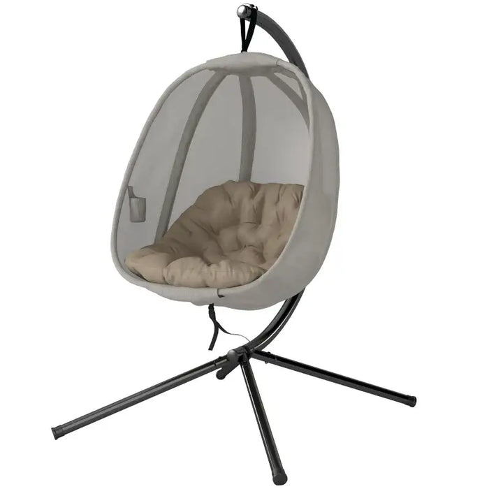 Hanging Egg Swing Chair with Stand – Khaki | Folding Basket, Cushion and Safety Tether OUTSUNNY - Little and Giant Explorers Outsunny