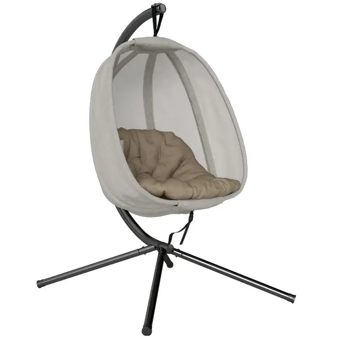Hanging Egg Swing Chair with Stand – Khaki | Folding Basket, Cushion and Safety Tether OUTSUNNY - Little and Giant Explorers Outsunny