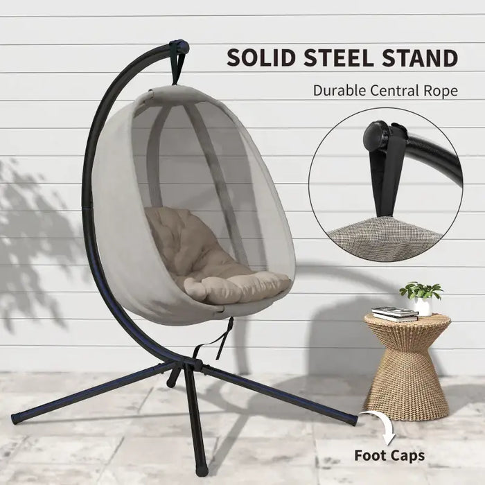 Hanging Egg Swing Chair with Stand – Khaki | Folding Basket, Cushion and Safety Tether OUTSUNNY - Little and Giant Explorers Outsunny