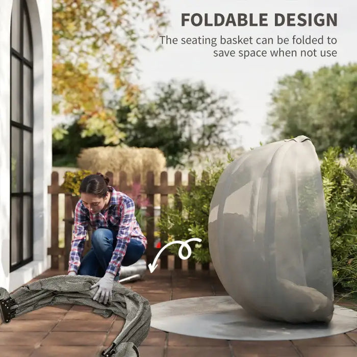 Hanging Egg Swing Chair with Stand – Khaki | Folding Basket, Cushion and Safety Tether OUTSUNNY - Little and Giant Explorers Outsunny