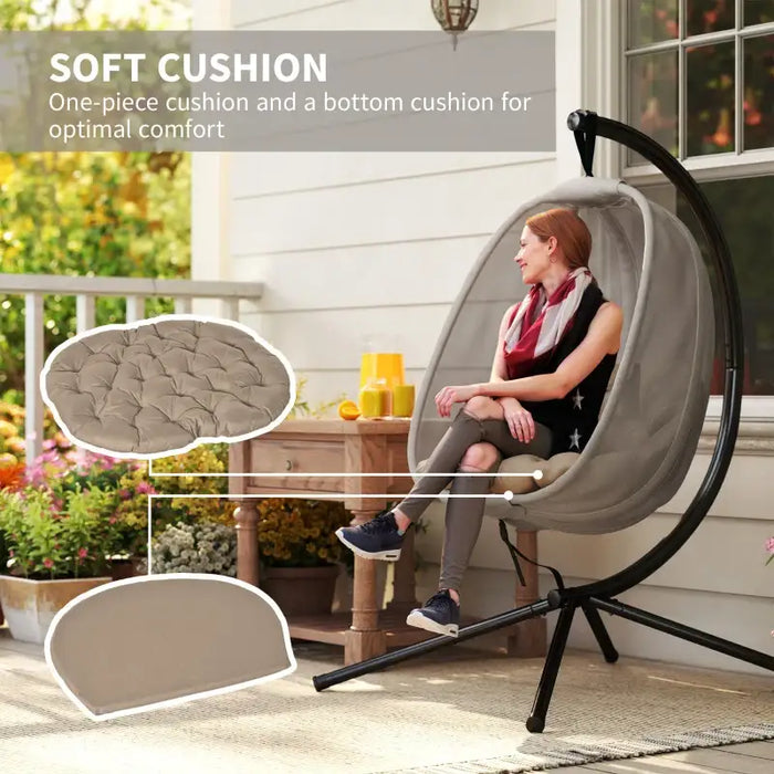 Hanging Egg Swing Chair with Stand – Khaki | Folding Basket, Cushion and Safety Tether OUTSUNNY - Little and Giant Explorers Outsunny