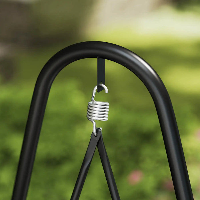 Rattan Hanging Swing Seat with Stand and Seat Cushion in Light Grey - Little and Giant Explorers Outsunny