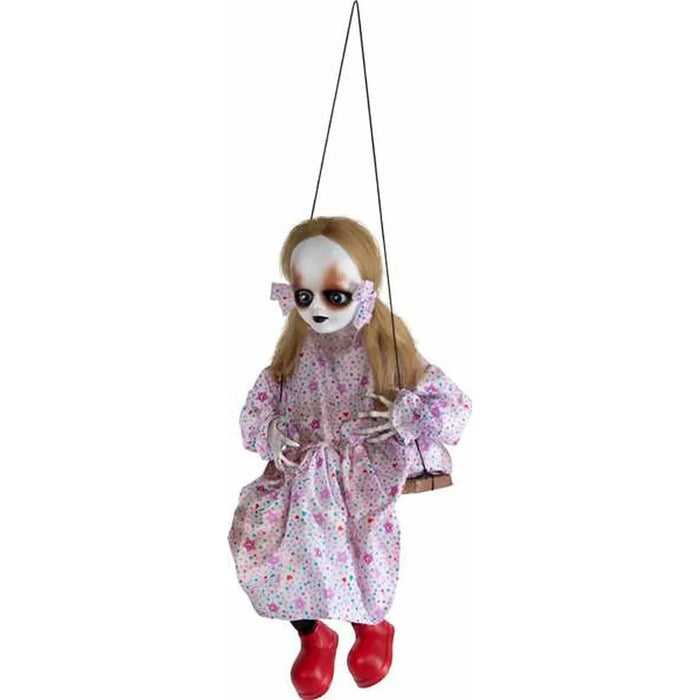 Hanging Halloween Decoration - Psychopath Girl on Swing with Movement, Light and Sounds - Little and Giant Explorers