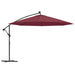 Bordeaux red hanging parasol with tilt function and sturdy black stand