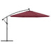 Bordeaux red hanging parasol with tilt function and black stand, outdoor shade umbrella