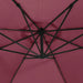 Bordeaux red hanging parasol with black frame and LED light strips