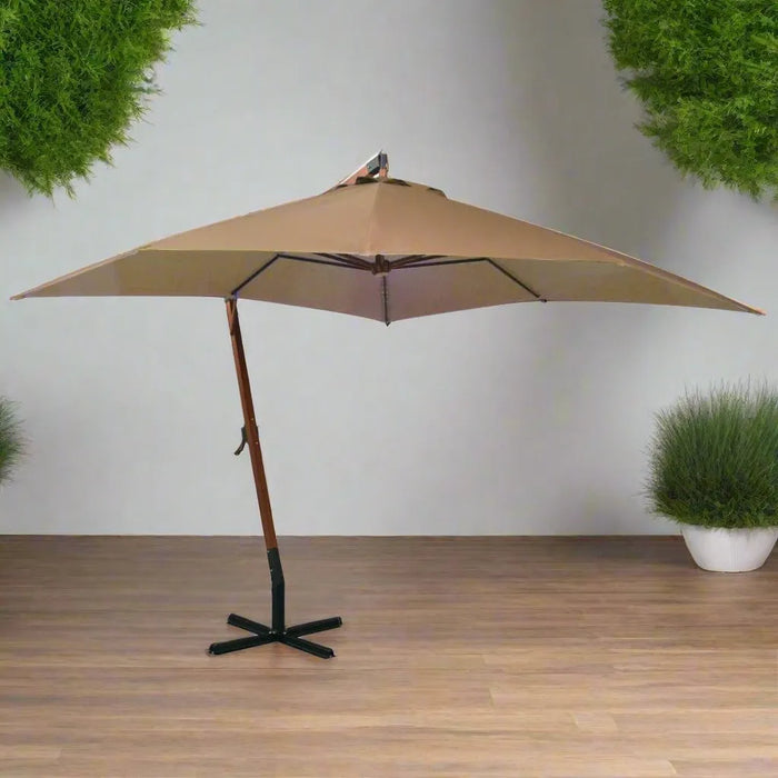 Hanging Parasol with Pole in Taupe and Solid Fir Wood (3 x 3m) - Little and Giant Explorers vidaXL