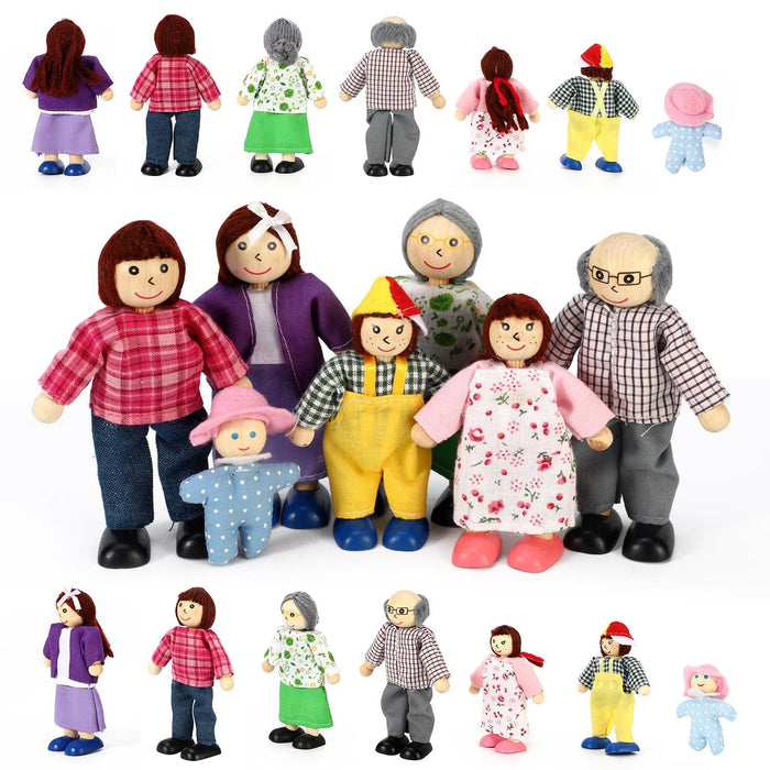 Happy Family Dolls House Figures – 7-Piece Set with Flexible Arms | Colourful Pretend Play SOKA® - Little and Giant Explorers SOKA Play Imagine Learn